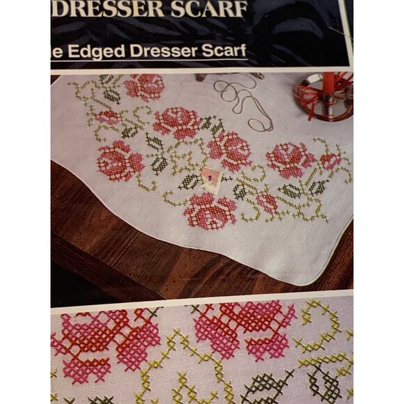 WonderArt Colonial Rose Cross Stitch Stamped Dresser Scarf - New - Picture 7 of 9